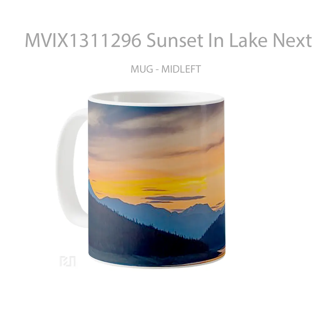 Mug Sunset In Lake Next To Mountains Digital Art Gelas Pemandangan Alam - All-side / Desain