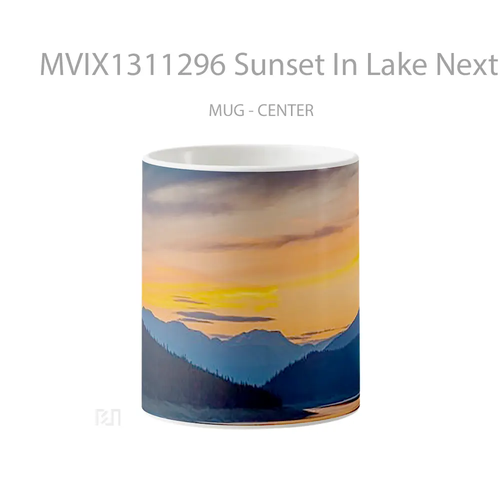 Mug Keramik Premium SNI - Mug Sunset In Lake Next To Mountains Digital Art Gelas Pemandangan Alam