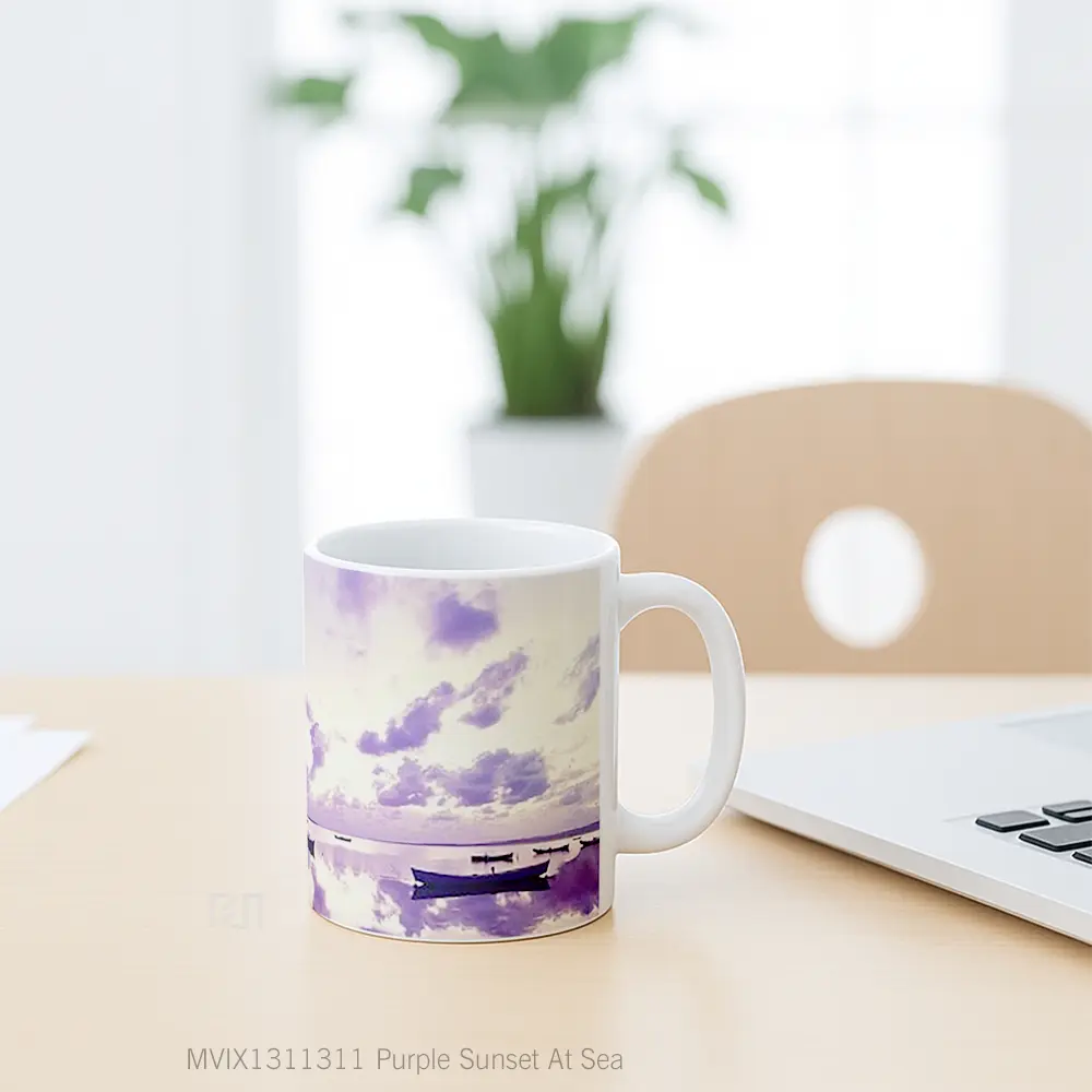 Mug Purple Sunset At Sea Gelas Pemandangan Alam - All-side / Desain
