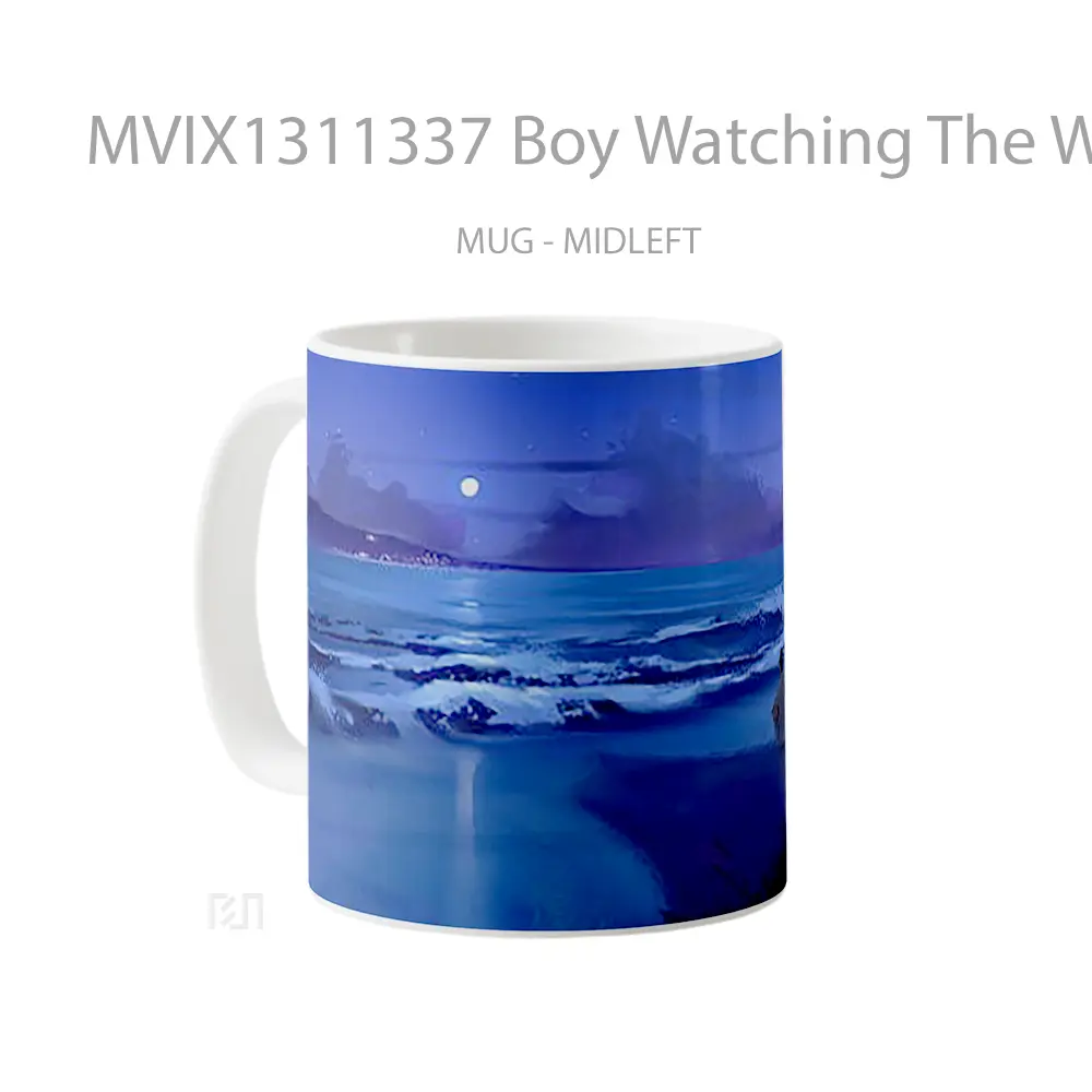 Mug Boy Watching The Waves Digital Art Gelas Seni Modern - All-side / Desain
