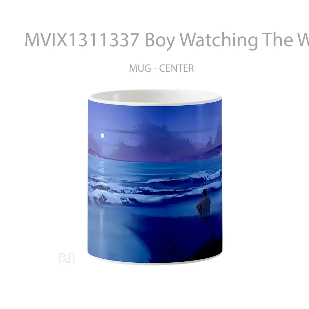 Mug Boy Watching The Waves Digital Art Gelas Seni Modern