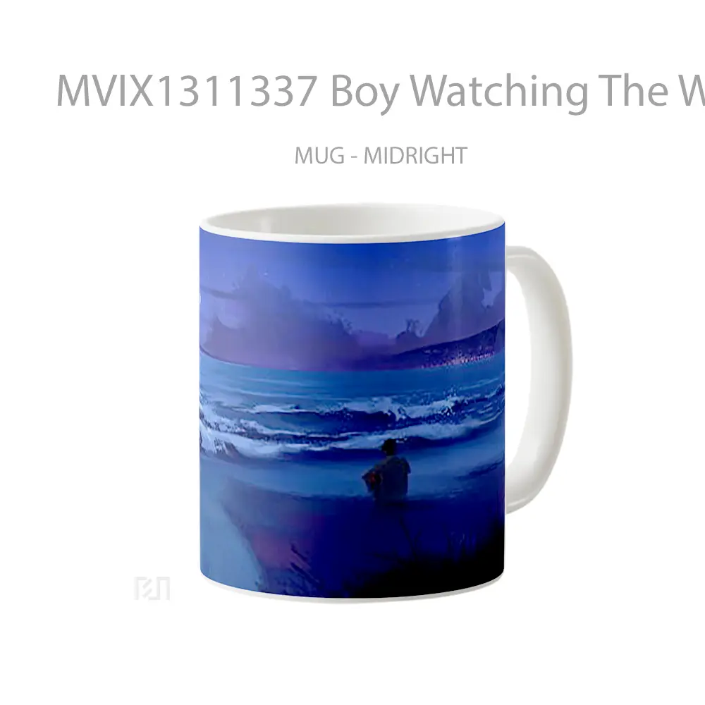 Mug Boy Watching The Waves Digital Art Gelas Seni Modern - All-side / Desain