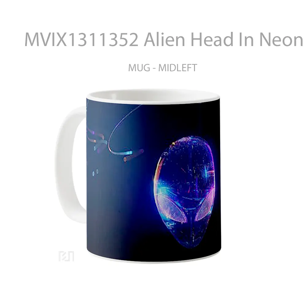 Mug Alien Head In Neon Colors Gelas Keramik Unik - All-side / Desain
