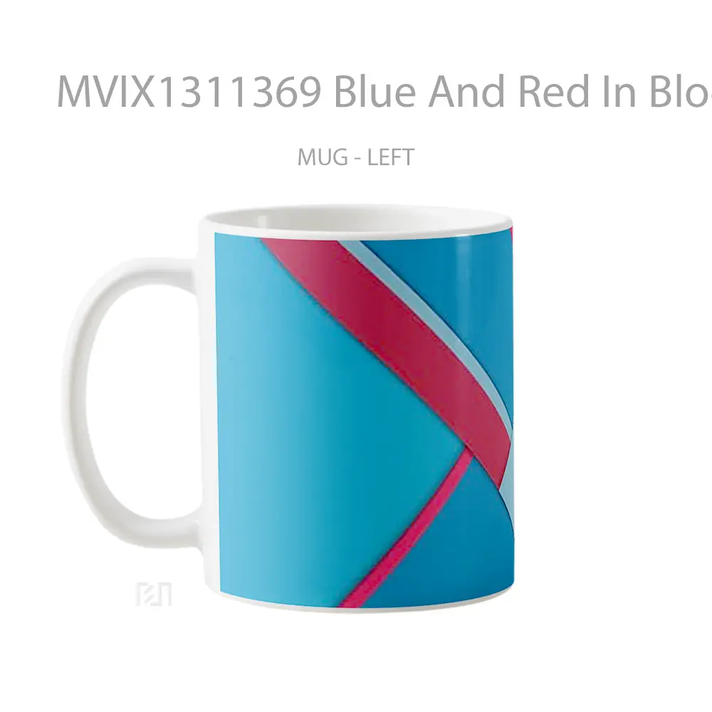 Mug Blue And Red In Blocks Gelas Keramik Unik - All-side / Desain