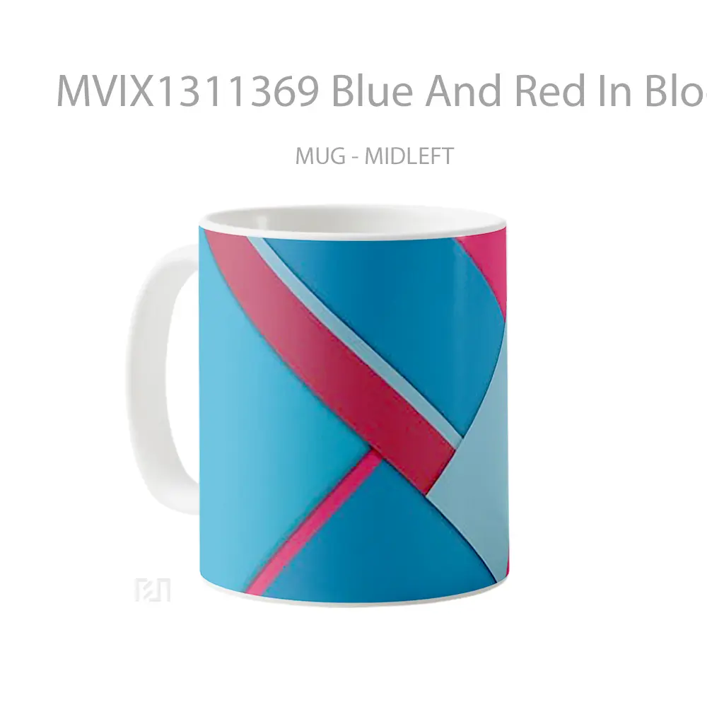 Mug Blue And Red In Blocks Gelas Keramik Unik - All-side / Desain