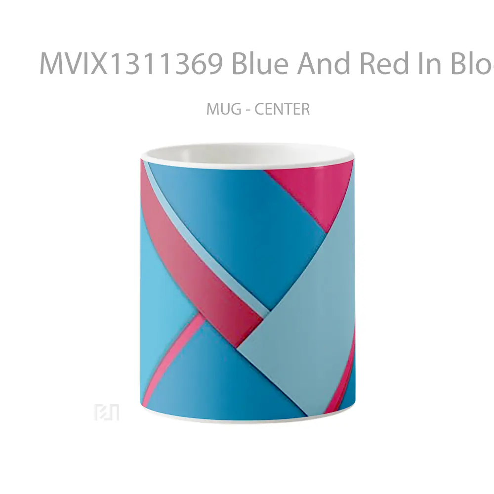 Mug Blue And Red In Blocks Gelas Keramik Unik