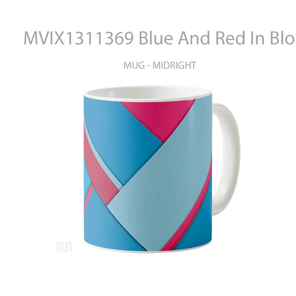 Mug Blue And Red In Blocks Gelas Keramik Unik - All-side / Desain