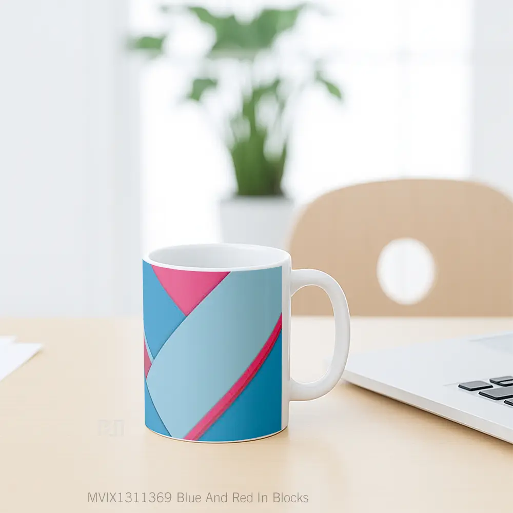 Mug Blue And Red In Blocks Gelas Keramik Unik - All-side / Desain