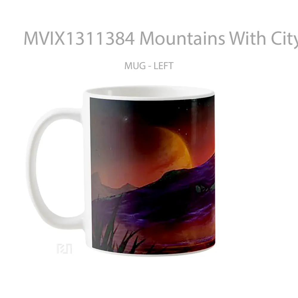 Mug Mountains With City And Planet In Background Gelas Pemandangan Alam - All-side / Desain
