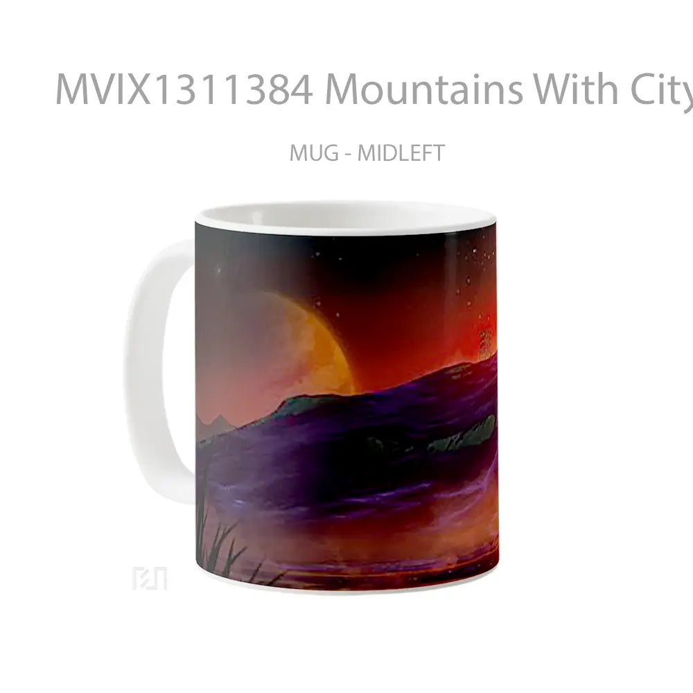 Mug Mountains With City And Planet In Background Gelas Pemandangan Alam - All-side / Desain