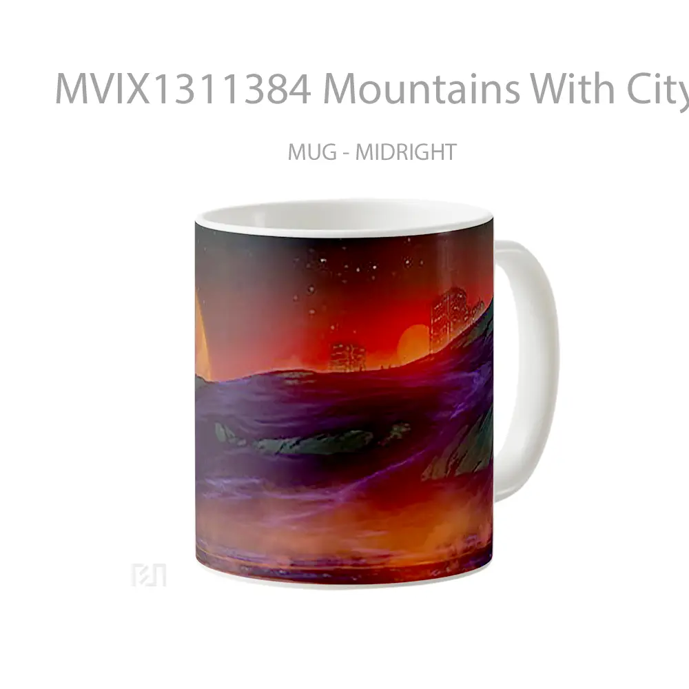 Mug Mountains With City And Planet In Background Gelas Pemandangan Alam - All-side / Desain