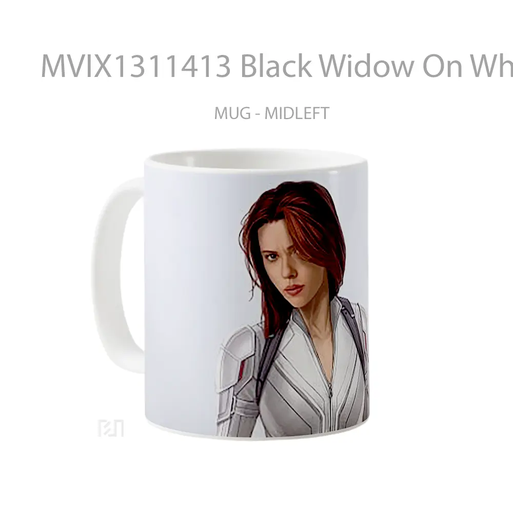 Mug Black Widow On White Suit Fan Art Gelas Superhero - All-side / Desain