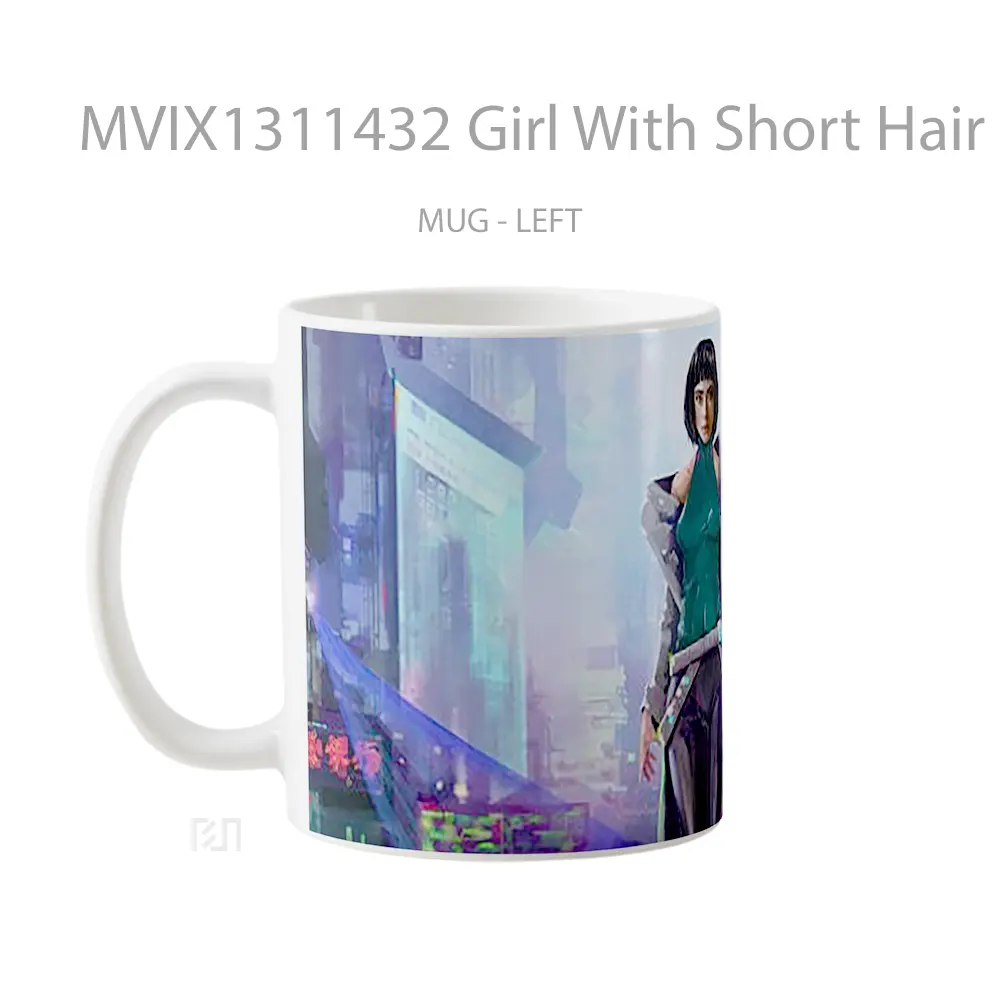 Mug Girl With Short Hair Cyberpunk Cangkir Gamer - All-side / Desain