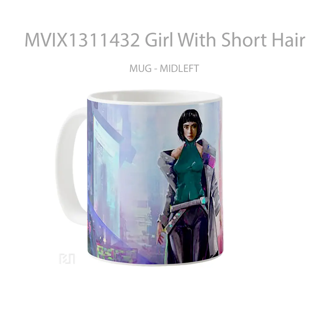 Mug Girl With Short Hair Cyberpunk Cangkir Gamer - All-side / Desain