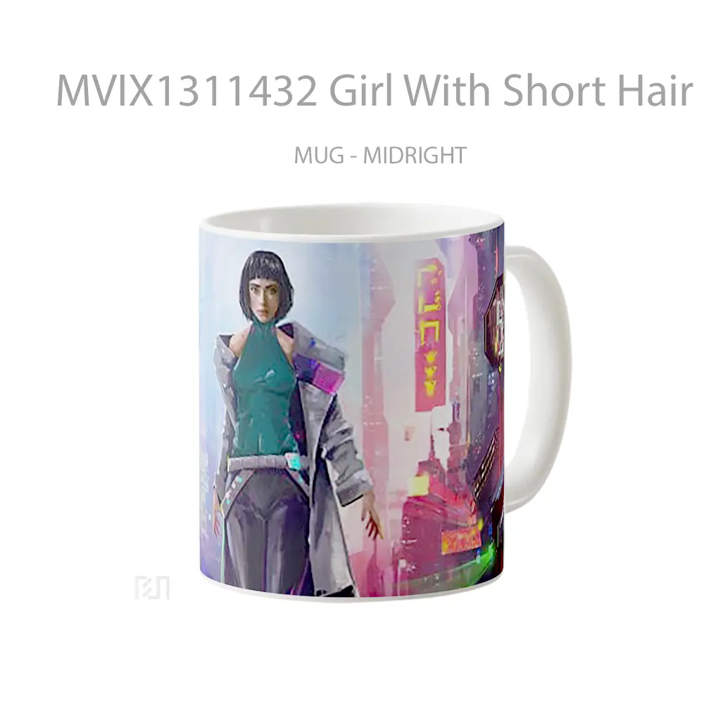 Mug Girl With Short Hair Cyberpunk Cangkir Gamer - All-side / Desain