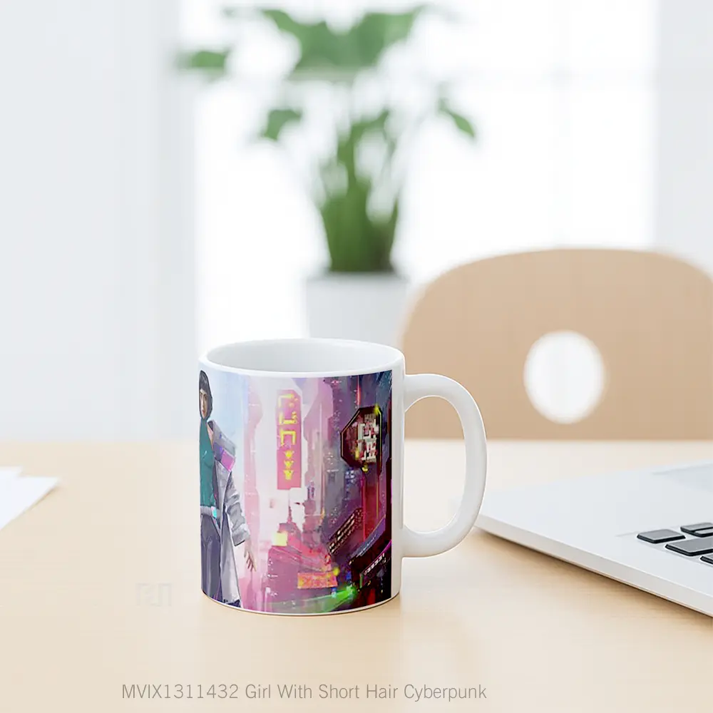Mug Girl With Short Hair Cyberpunk Cangkir Gamer - All-side / Desain