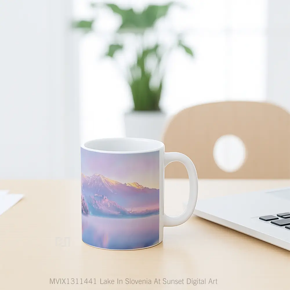 Mug Lake In Slovenia At Sunset Digital Art Gelas Pemandangan Alam - All-side / Desain