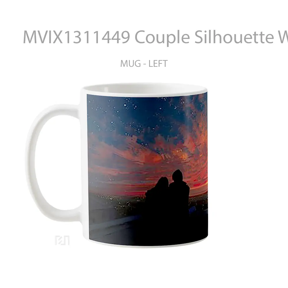 Mug Couple Silhouette Watching Sunset Gelas Pemandangan Alam - All-side / Desain