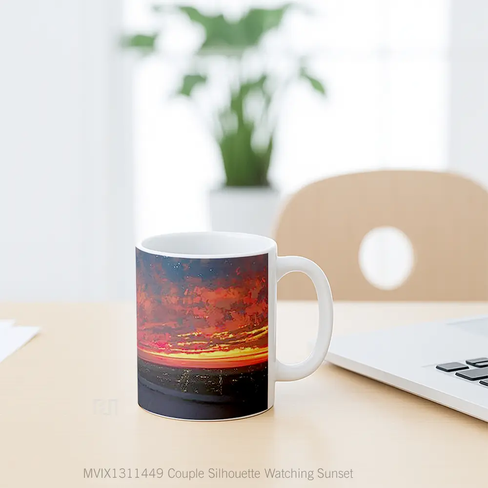 Mug Couple Silhouette Watching Sunset Gelas Pemandangan Alam - All-side / Desain