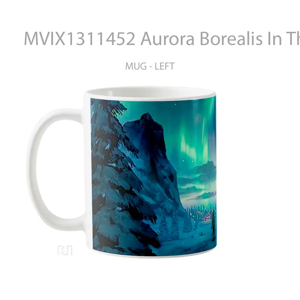 Mug Aurora Borealis In The Night Sky Digital Art Gelas Pemandangan Alam - All-side / Desain
