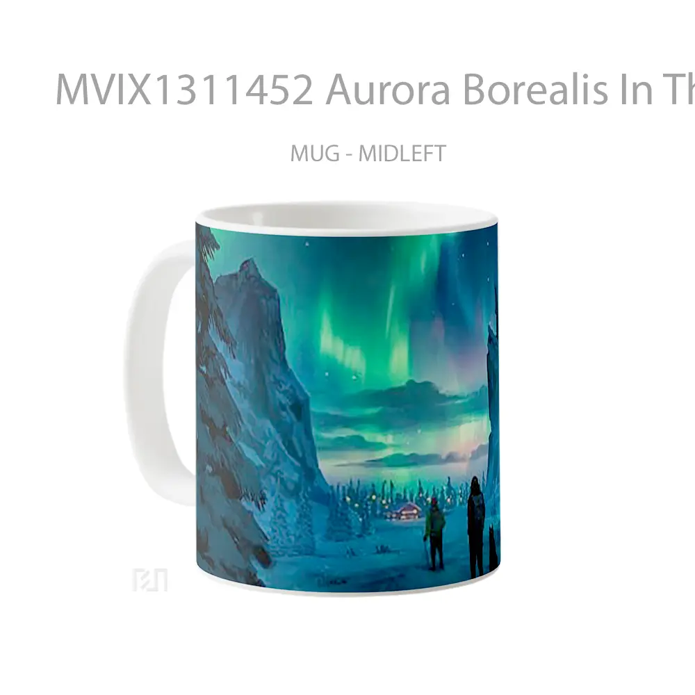 Mug Aurora Borealis In The Night Sky Digital Art Gelas Pemandangan Alam - All-side / Desain
