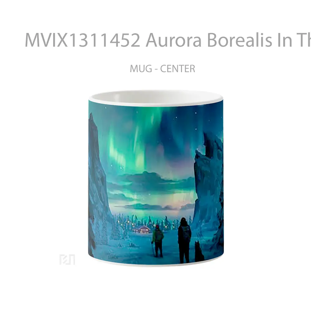 Mug Aurora Borealis In The Night Sky Digital Art Gelas Pemandangan Alam