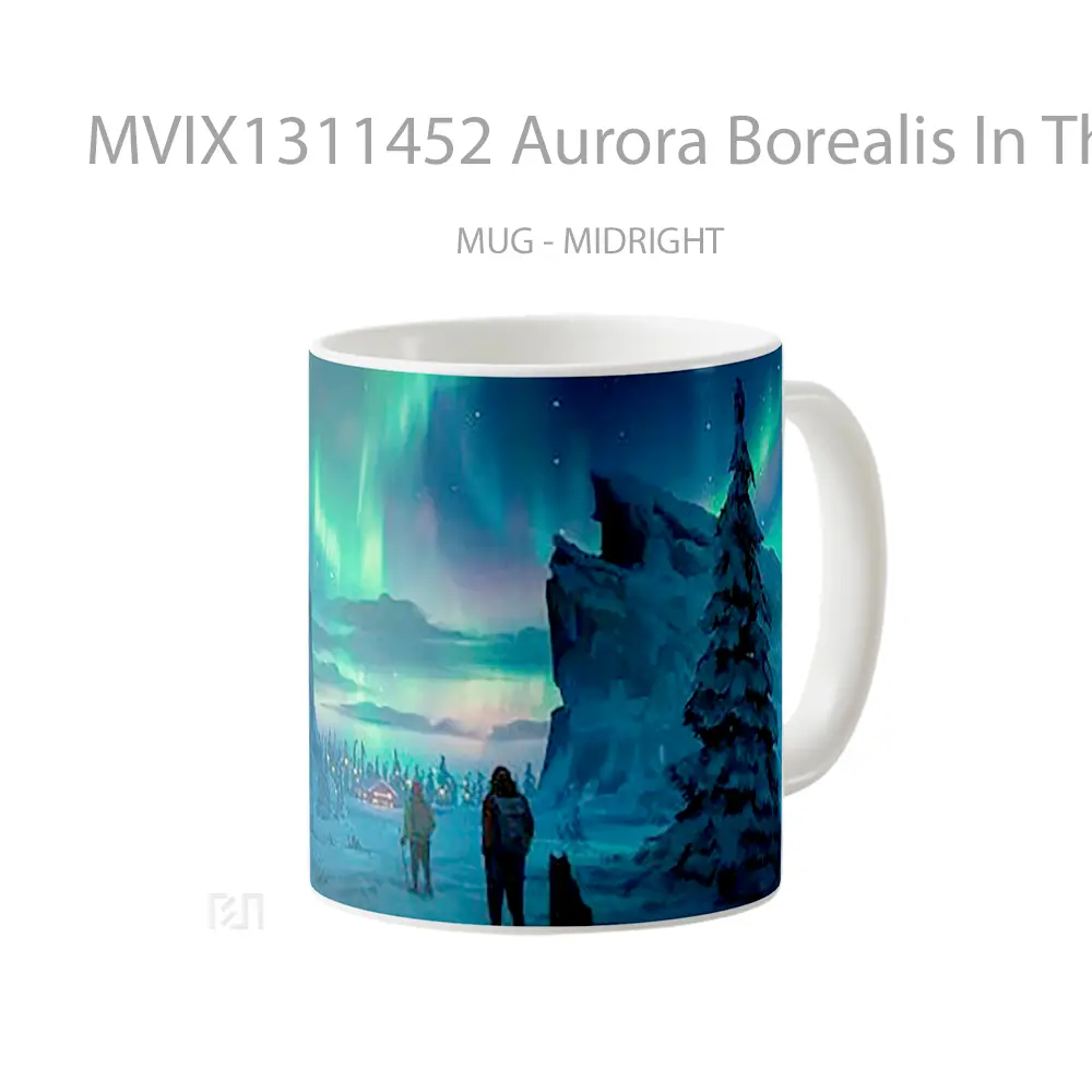 Mug Aurora Borealis In The Night Sky Digital Art Gelas Pemandangan Alam - All-side / Desain