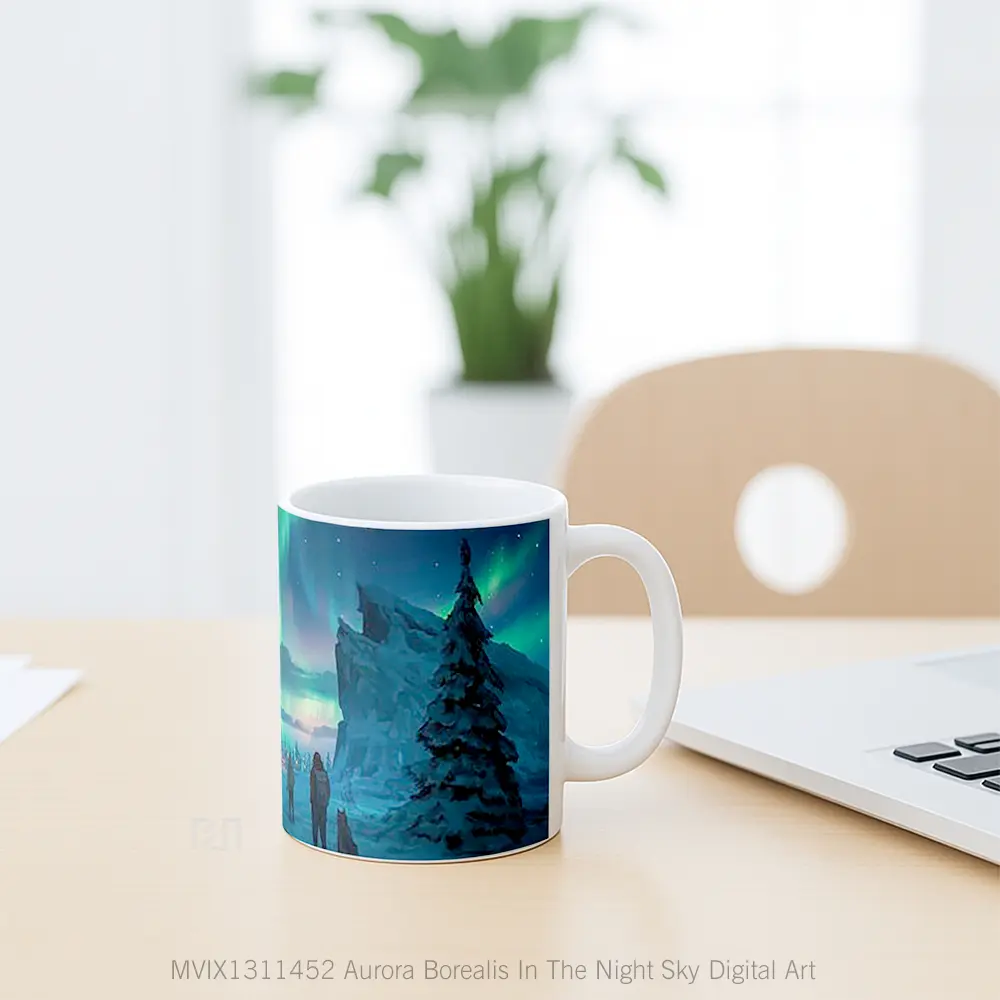 Mug Aurora Borealis In The Night Sky Digital Art Gelas Pemandangan Alam - All-side / Desain