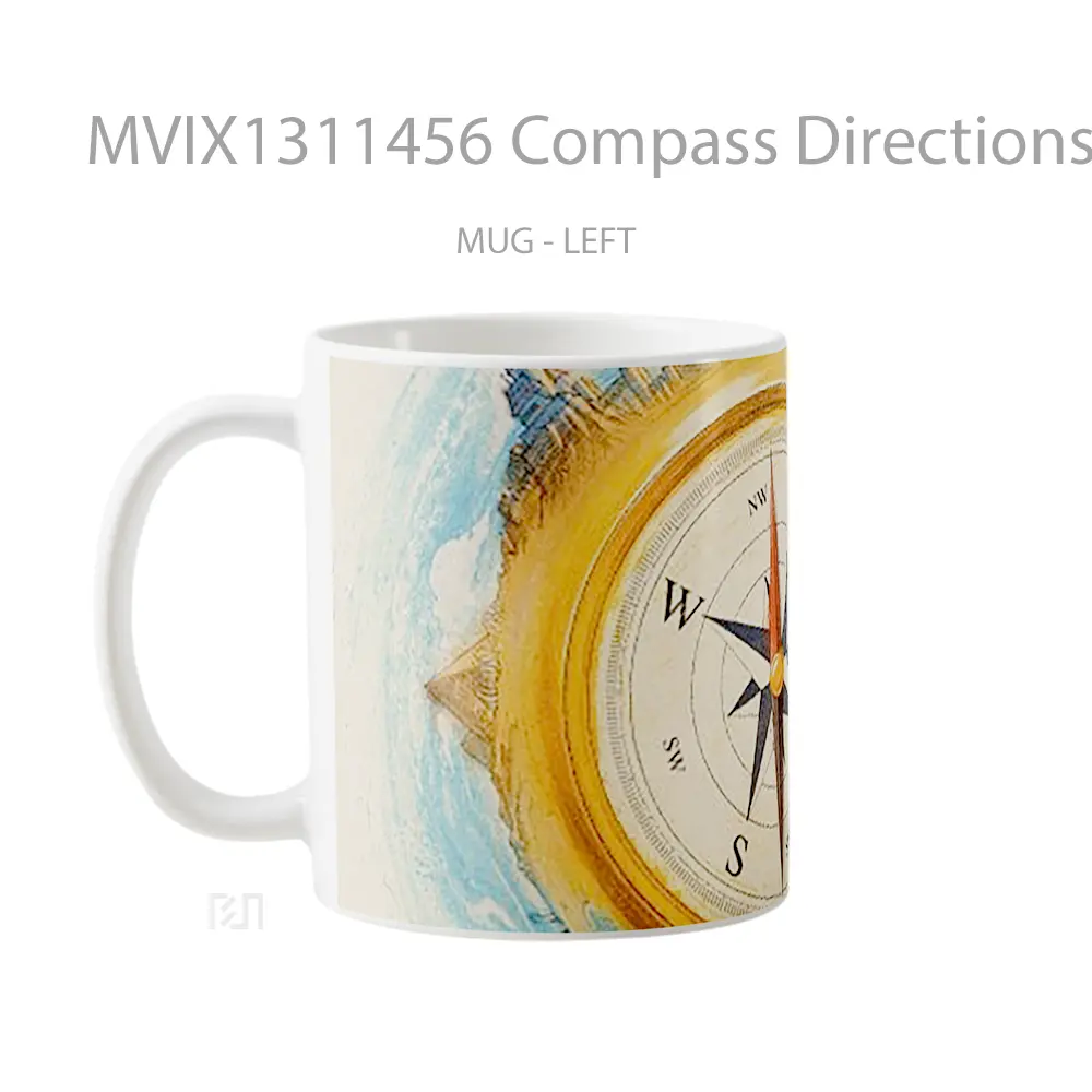 Mug Compass Directions Digital Art Gelas Seni Modern - All-side / Desain
