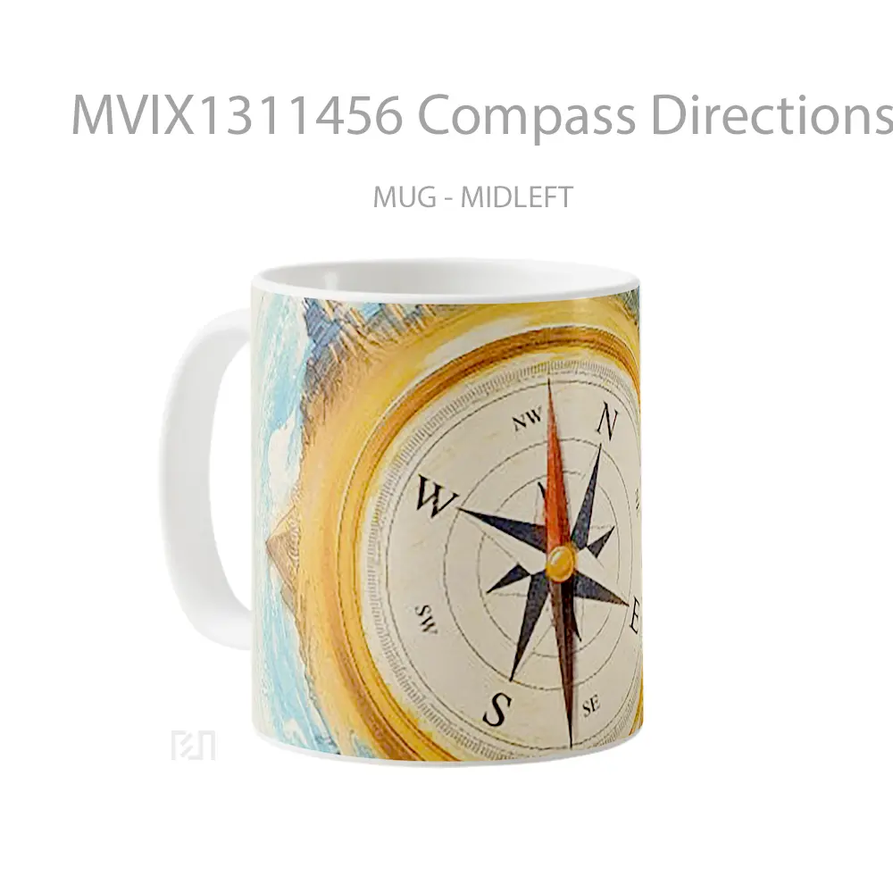 Mug Compass Directions Digital Art Gelas Seni Modern - All-side / Desain