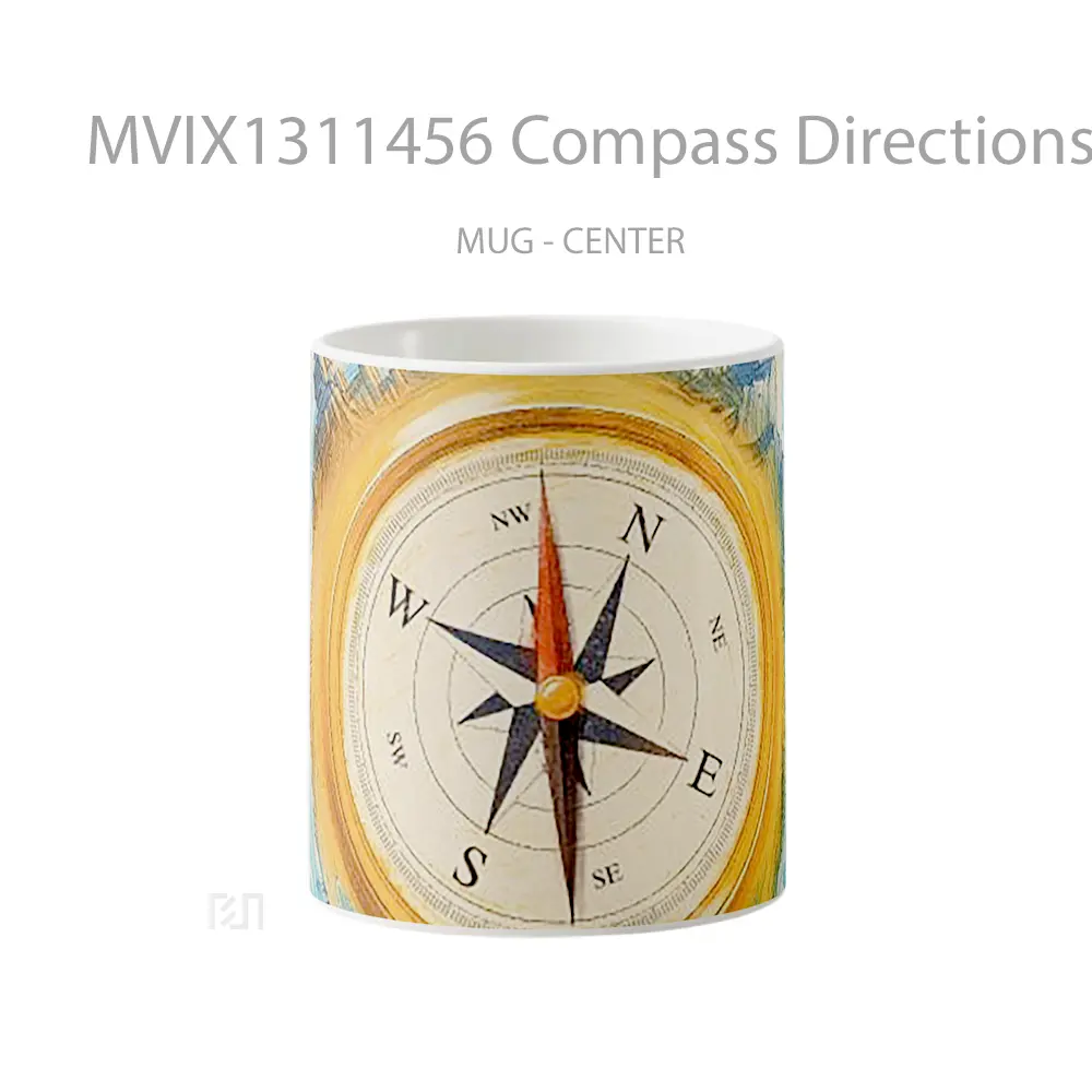 Mug Compass Directions Digital Art Gelas Seni Modern