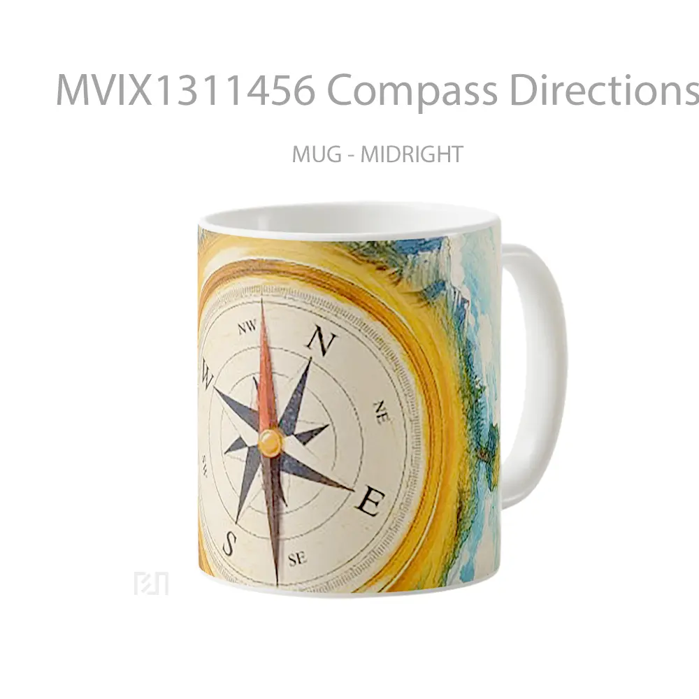 Mug Compass Directions Digital Art Gelas Seni Modern - All-side / Desain