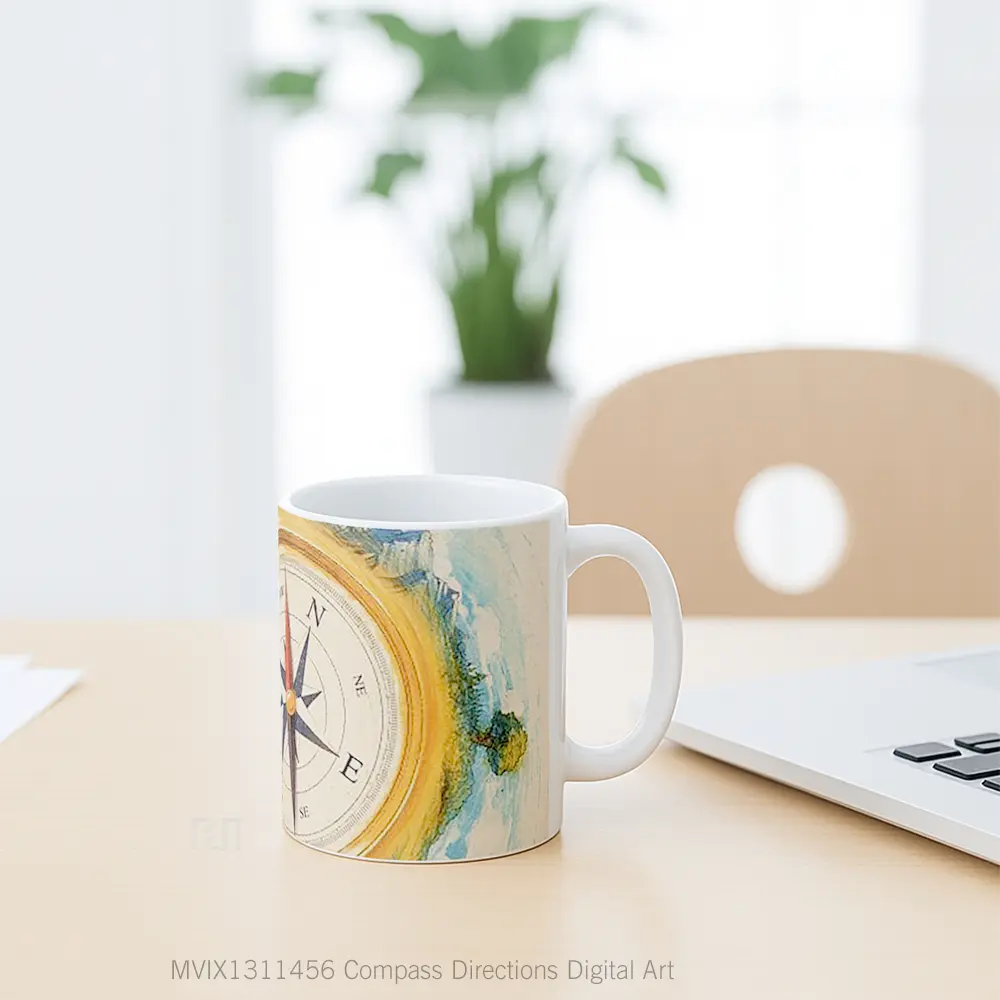 Mug Compass Directions Digital Art Gelas Seni Modern - All-side / Desain