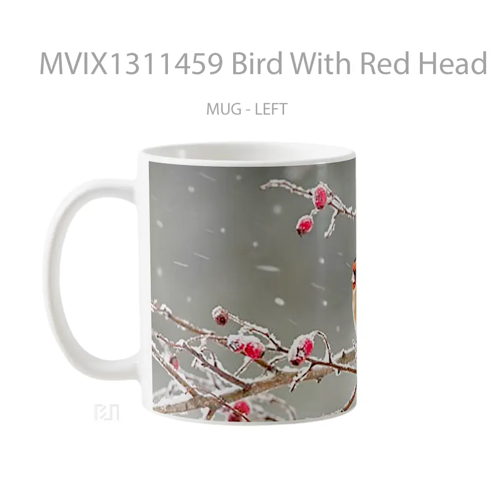 Mug Bird With Red Head In The Snow Gelas Hewan Lucu - All-side / Desain