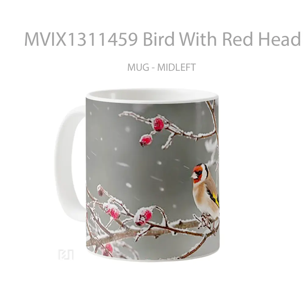 Mug Bird With Red Head In The Snow Gelas Hewan Lucu - All-side / Desain