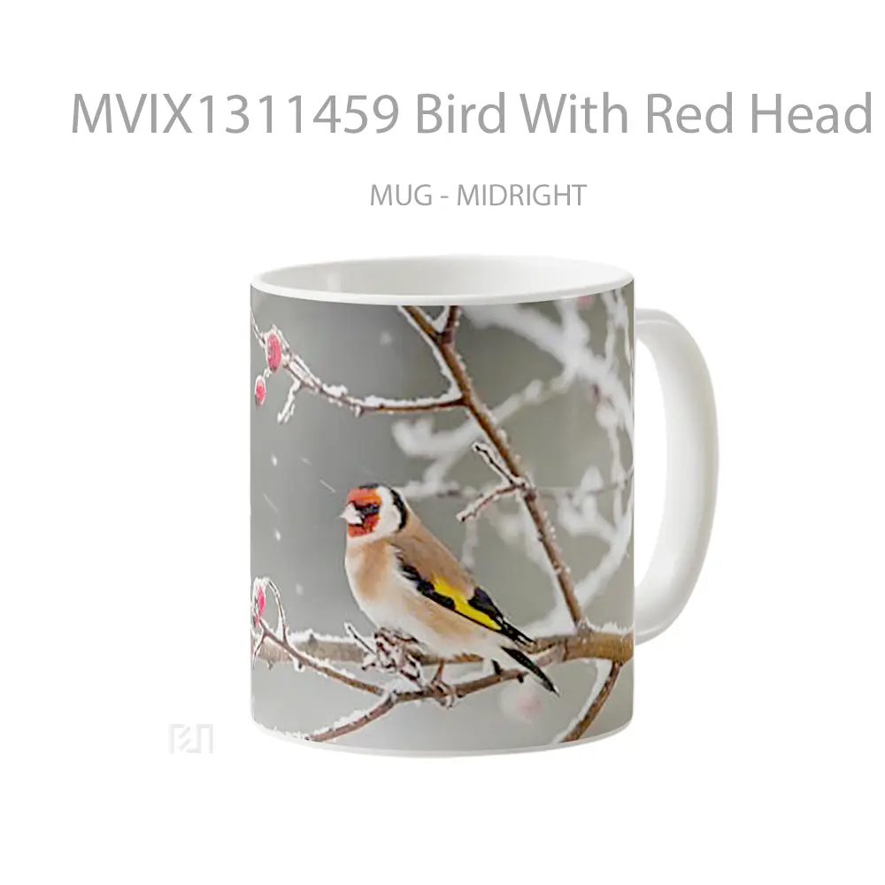 Mug Bird With Red Head In The Snow Gelas Hewan Lucu - All-side / Desain