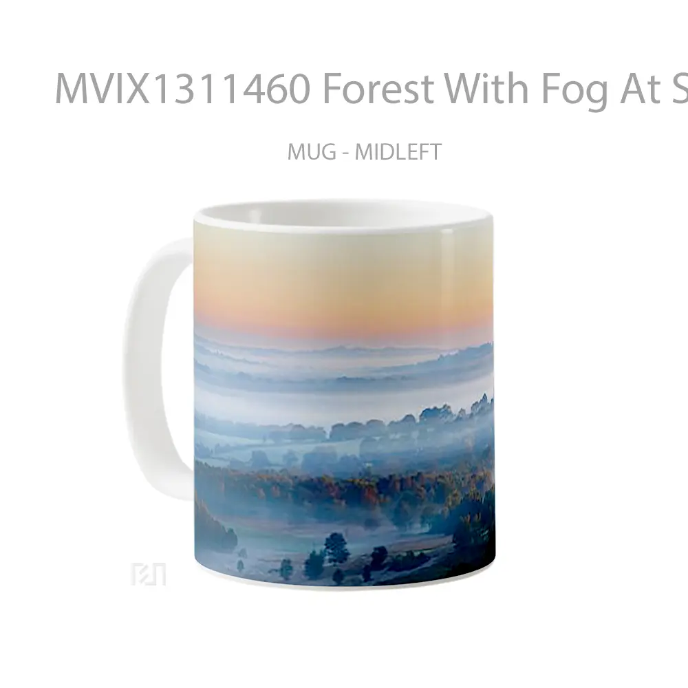 Mug Forest With Fog At Sunset Gelas Pemandangan Alam - All-side / Desain