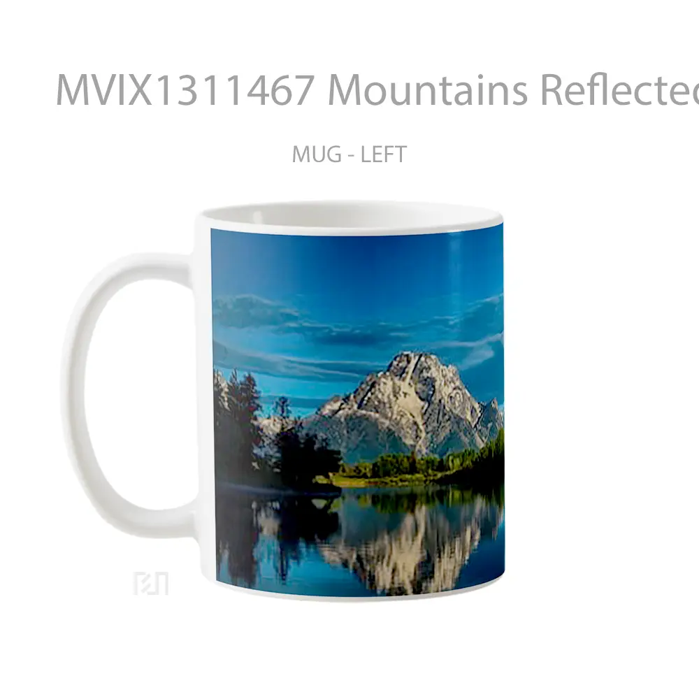 Mug Mountains Reflected In Lake With Blue Sky Gelas Pemandangan Alam - All-side / Desain