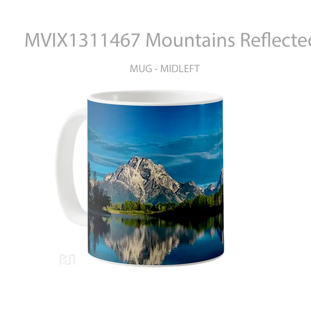 Mug Mountains Reflected In Lake With Blue Sky Gelas Pemandangan Alam - All-side / Desain