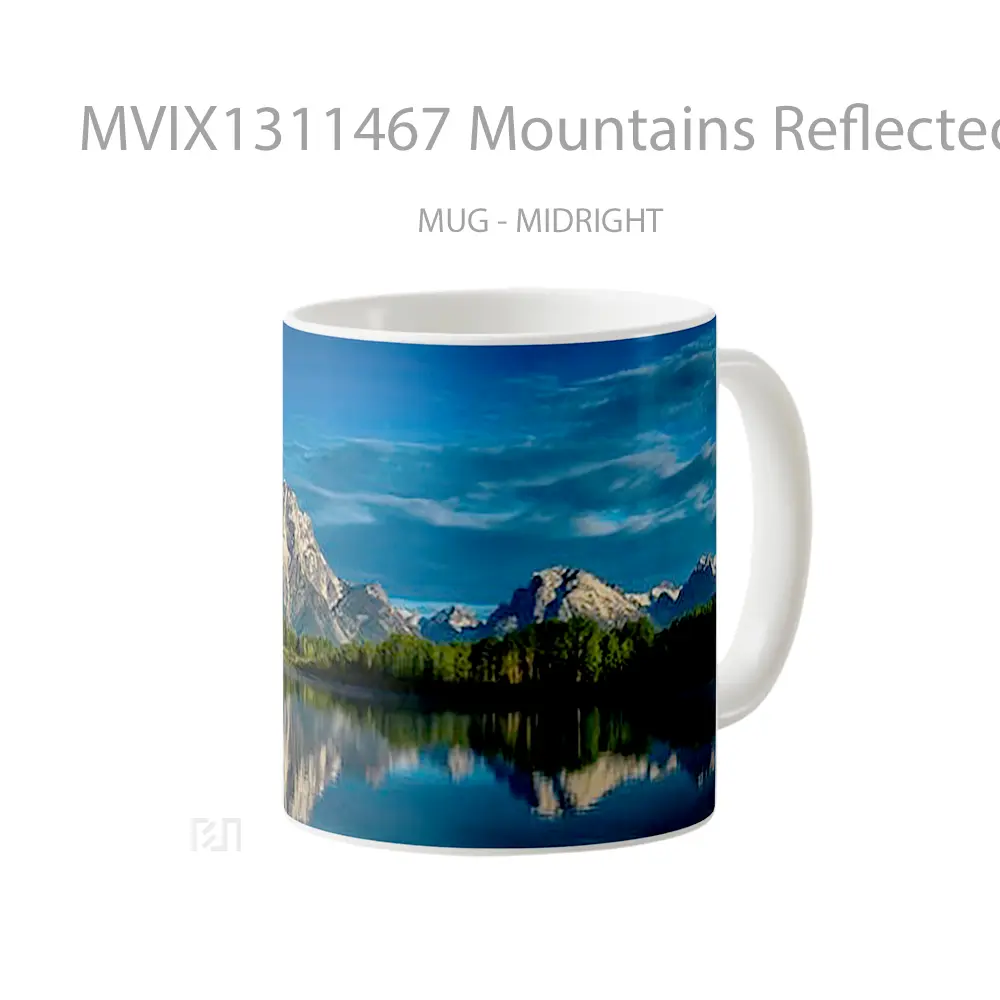 Mug Mountains Reflected In Lake With Blue Sky Gelas Pemandangan Alam - All-side / Desain
