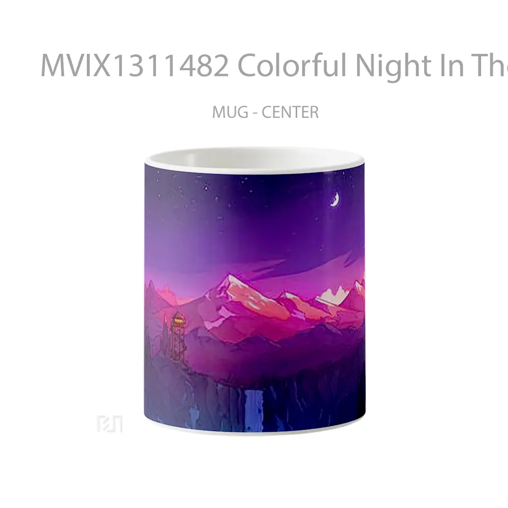 Mug Colorful Night In The Mountains Digital Art Gelas Pemandangan Alam