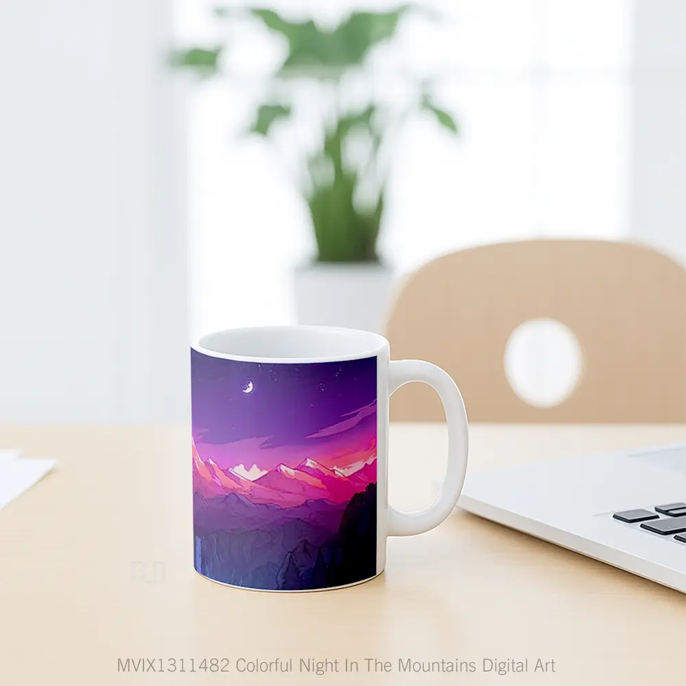 Mug Colorful Night In The Mountains Digital Art Gelas Pemandangan Alam - All-side / Desain