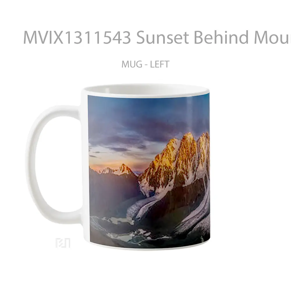 Mug Sunset Behind Mountains With Snow Gelas Pemandangan Alam - All-side / Desain