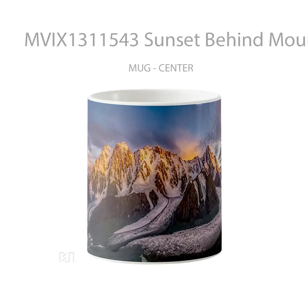 Mug Sunset Behind Mountains With Snow Gelas Pemandangan Alam