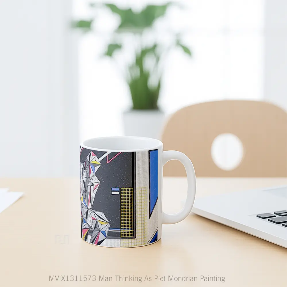 Mug Man Thinking As Piet Mondrian Painting Gelas Seni Modern - All-side / Desain