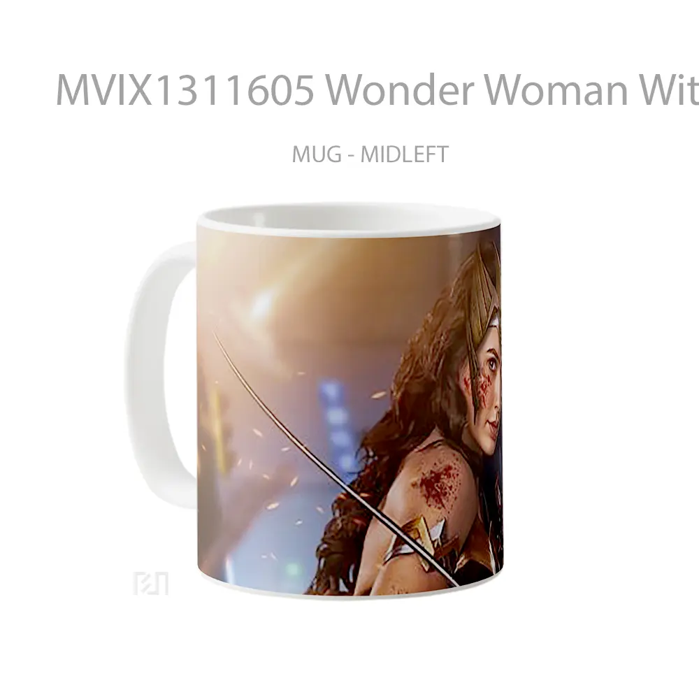 Mug Wonder Woman With Fight Marks Gelas Superhero - All-side / Desain