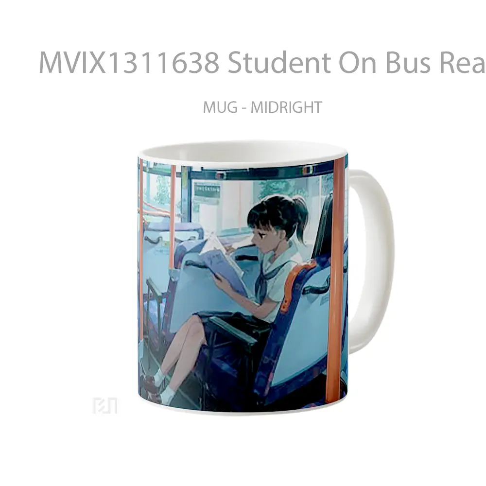 Mug Student On Bus Reading Gelas Keramik Unik - All-side / Desain