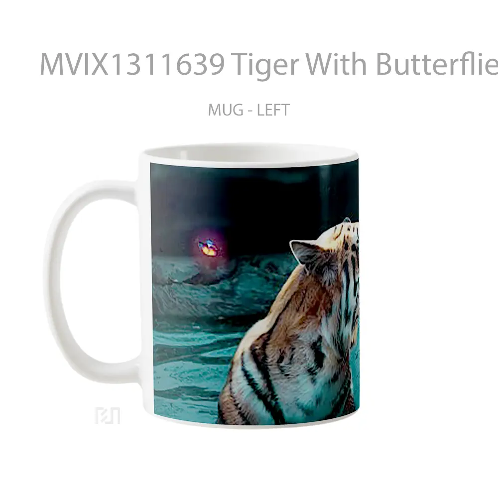 Mug Tiger With Butterflies Gelas Hewan Lucu - All-side / Desain
