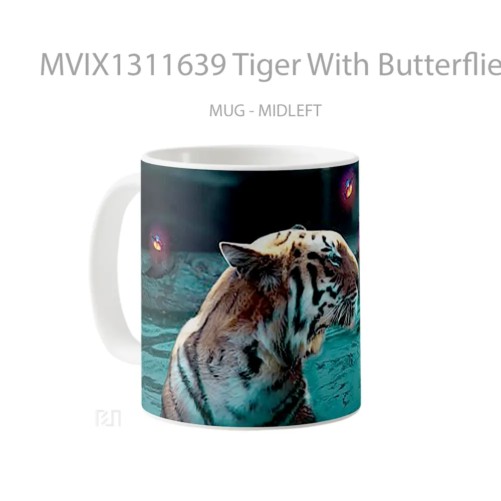 Mug Tiger With Butterflies Gelas Hewan Lucu - All-side / Desain