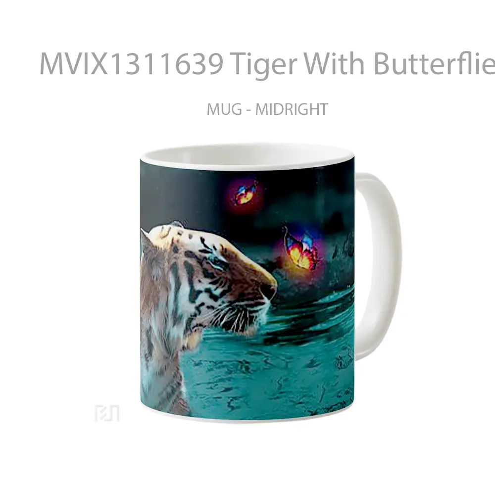 Mug Tiger With Butterflies Gelas Hewan Lucu - All-side / Desain